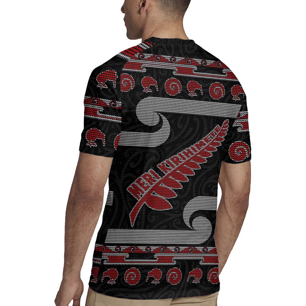 New Zealand Christmas Rugby Jersey Meri Kirihimete Silver Fern Knit Style Red Color LT03 - Polynesian Pride