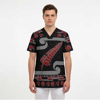 New Zealand Christmas Scrub Top Meri Kirihimete Silver Fern Knit Style Red Color LT03 - Polynesian Pride