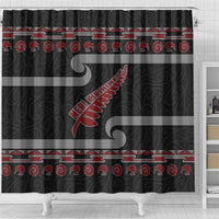 New Zealand Christmas Shower Curtain Meri Kirihimete Silver Fern Knit Style Red Color LT03 - Polynesian Pride