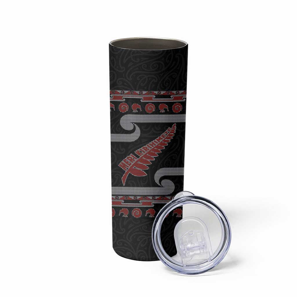 New Zealand Christmas Skinny Tumbler Meri Kirihimete Silver Fern Knit Style Red Color LT03 - Polynesian Pride