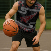 New Zealand Christmas Sleeveless Hoodie Meri Kirihimete Silver Fern Knit Style Red Color LT03 - Polynesian Pride