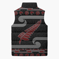 New Zealand Christmas Sleeveless Puffer Jacket Meri Kirihimete Silver Fern Knit Style Red Color LT03 - Polynesian Pride