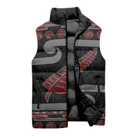 New Zealand Christmas Sleeveless Puffer Jacket Meri Kirihimete Silver Fern Knit Style Red Color LT03 - Polynesian Pride