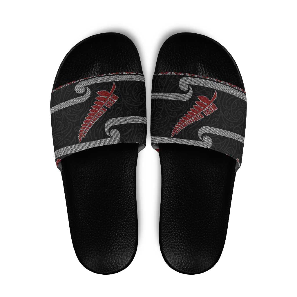 New Zealand Christmas Slide Sandals Meri Kirihimete Silver Fern Knit Style Red Color LT03 Red - Polynesian Pride