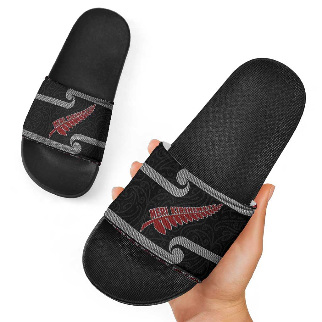 New Zealand Christmas Slide Sandals Meri Kirihimete Silver Fern Knit Style Red Color LT03 - Polynesian Pride