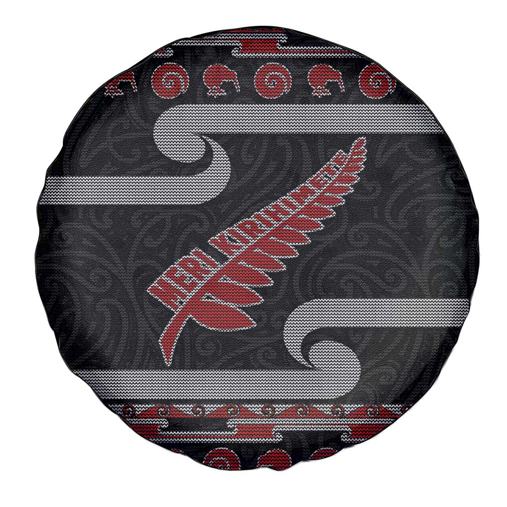 New Zealand Christmas Spare Tire Cover Meri Kirihimete Silver Fern Knit Style Red Color LT03 - Polynesian Pride