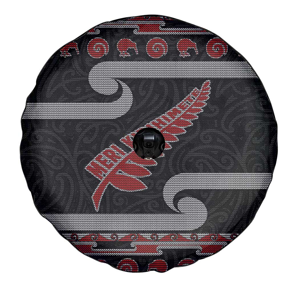 New Zealand Christmas Spare Tire Cover Meri Kirihimete Silver Fern Knit Style Red Color LT03 - Polynesian Pride