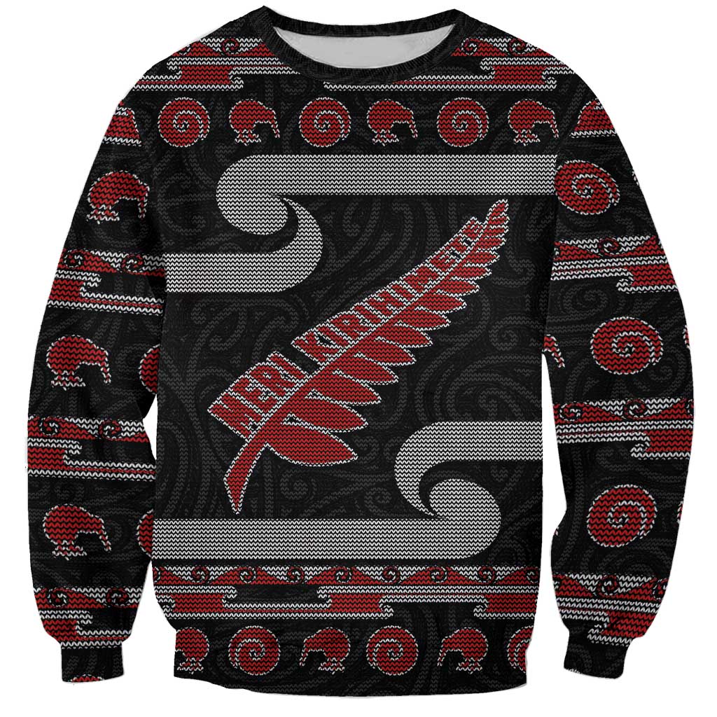 New Zealand Christmas Sweatshirt Meri Kirihimete Silver Fern Knit Style Red Color LT03 Unisex Red - Polynesian Pride