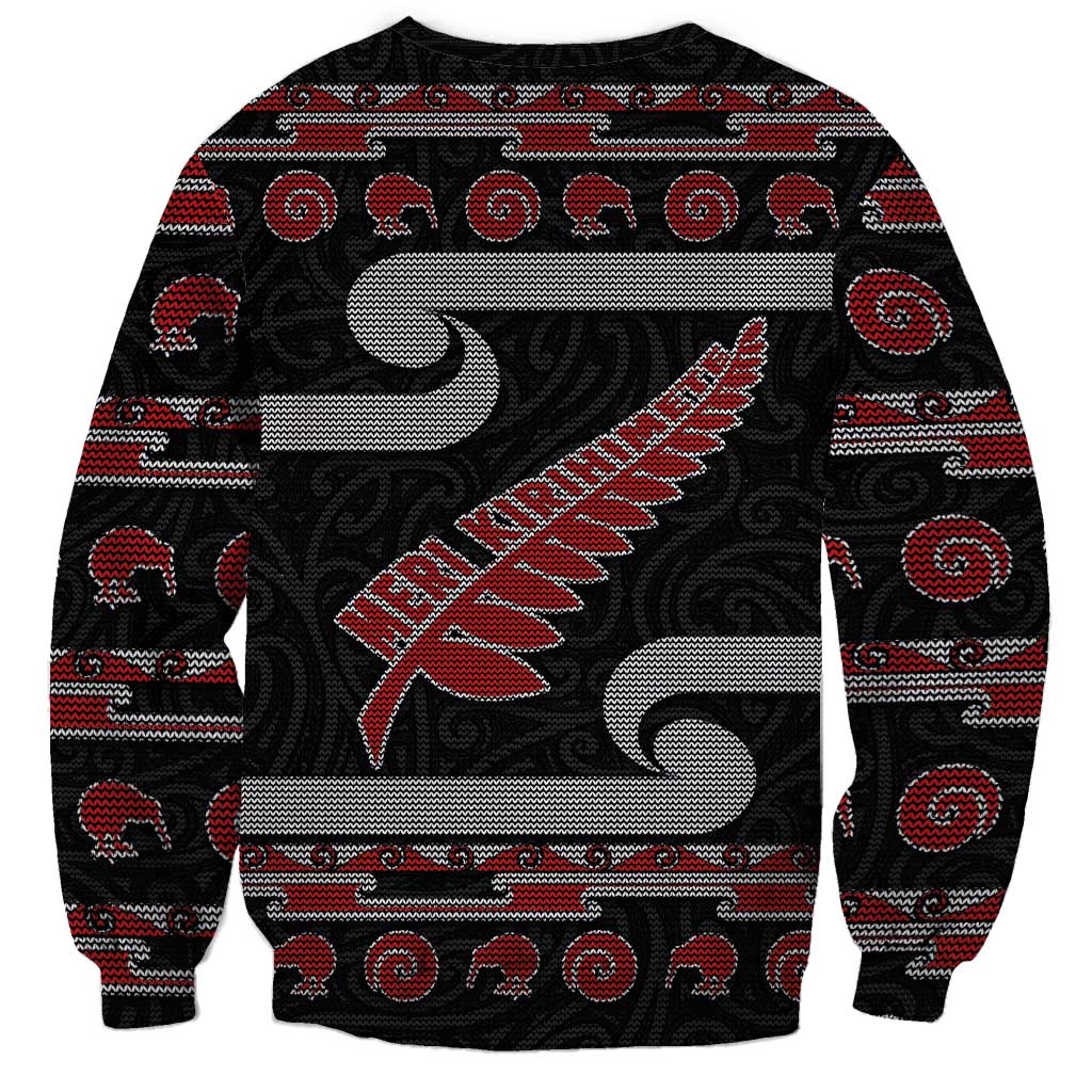 New Zealand Christmas Sweatshirt Meri Kirihimete Silver Fern Knit Style Red Color LT03 - Polynesian Pride