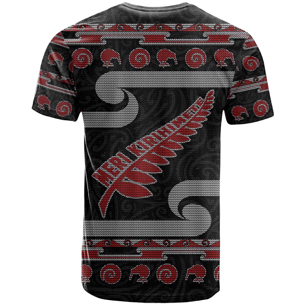 New Zealand Christmas T Shirt Meri Kirihimete Silver Fern Knit Style Red Color LT03 - Polynesian Pride