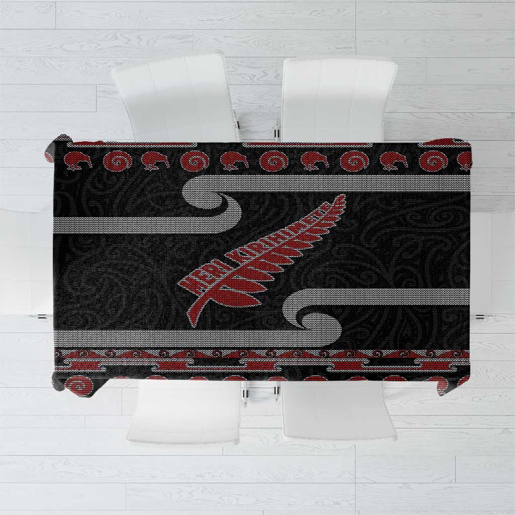 New Zealand Christmas Tablecloth Meri Kirihimete Silver Fern Knit Style Red Color LT03 Red - Polynesian Pride