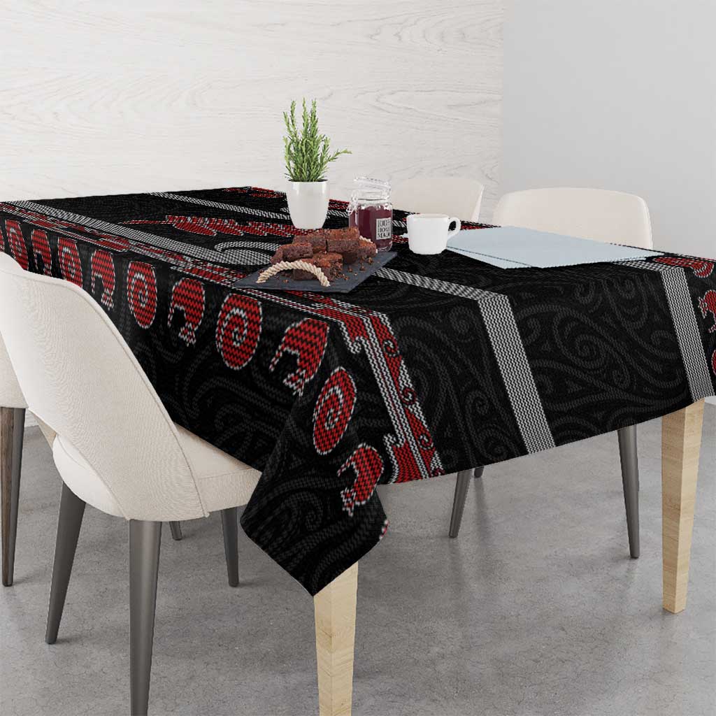 New Zealand Christmas Tablecloth Meri Kirihimete Silver Fern Knit Style Red Color LT03 - Polynesian Pride