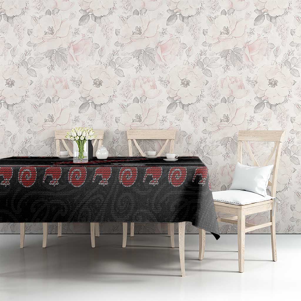 New Zealand Christmas Tablecloth Meri Kirihimete Silver Fern Knit Style Red Color LT03 - Polynesian Pride