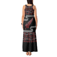 New Zealand Christmas Tank Maxi Dress Meri Kirihimete Silver Fern Knit Style Red Color LT03 - Polynesian Pride
