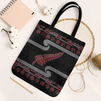 New Zealand Christmas Tote Bag Meri Kirihimete Silver Fern Knit Style Red Color LT03 Black Strap One Size Red - Polynesian Pride