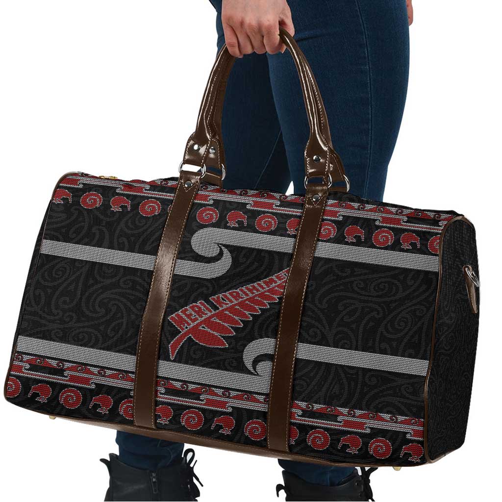 New Zealand Christmas Travel Bag Meri Kirihimete Silver Fern Knit Style Red Color LT03 - Polynesian Pride