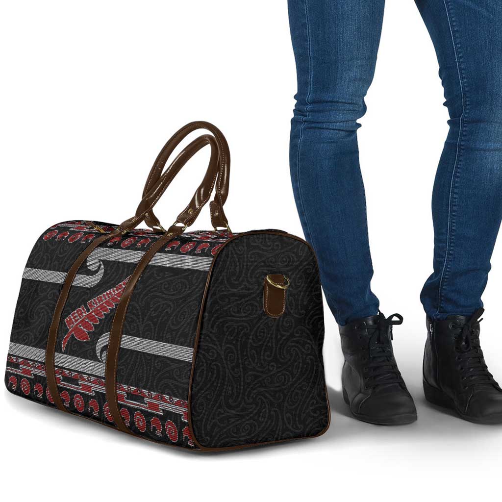 New Zealand Christmas Travel Bag Meri Kirihimete Silver Fern Knit Style Red Color LT03 - Polynesian Pride