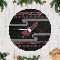 New Zealand Christmas Tree Skirt Meri Kirihimete Silver Fern Knit Style Red Color LT03 Casual Red - Polynesian Pride