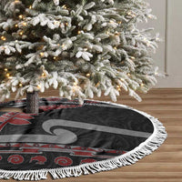 New Zealand Christmas Tree Skirt Meri Kirihimete Silver Fern Knit Style Red Color LT03 - Polynesian Pride