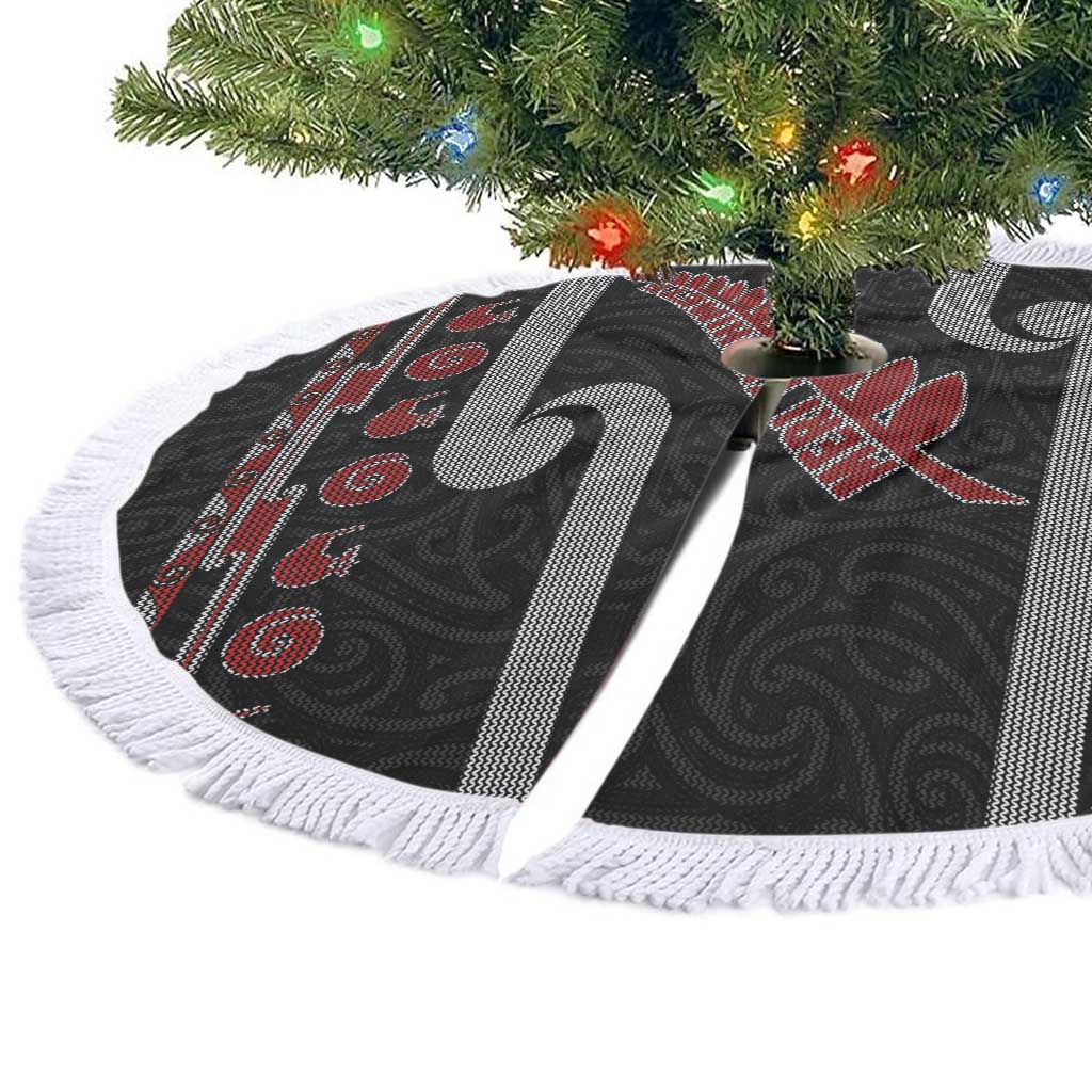 New Zealand Christmas Tree Skirt Meri Kirihimete Silver Fern Knit Style Red Color LT03 - Polynesian Pride