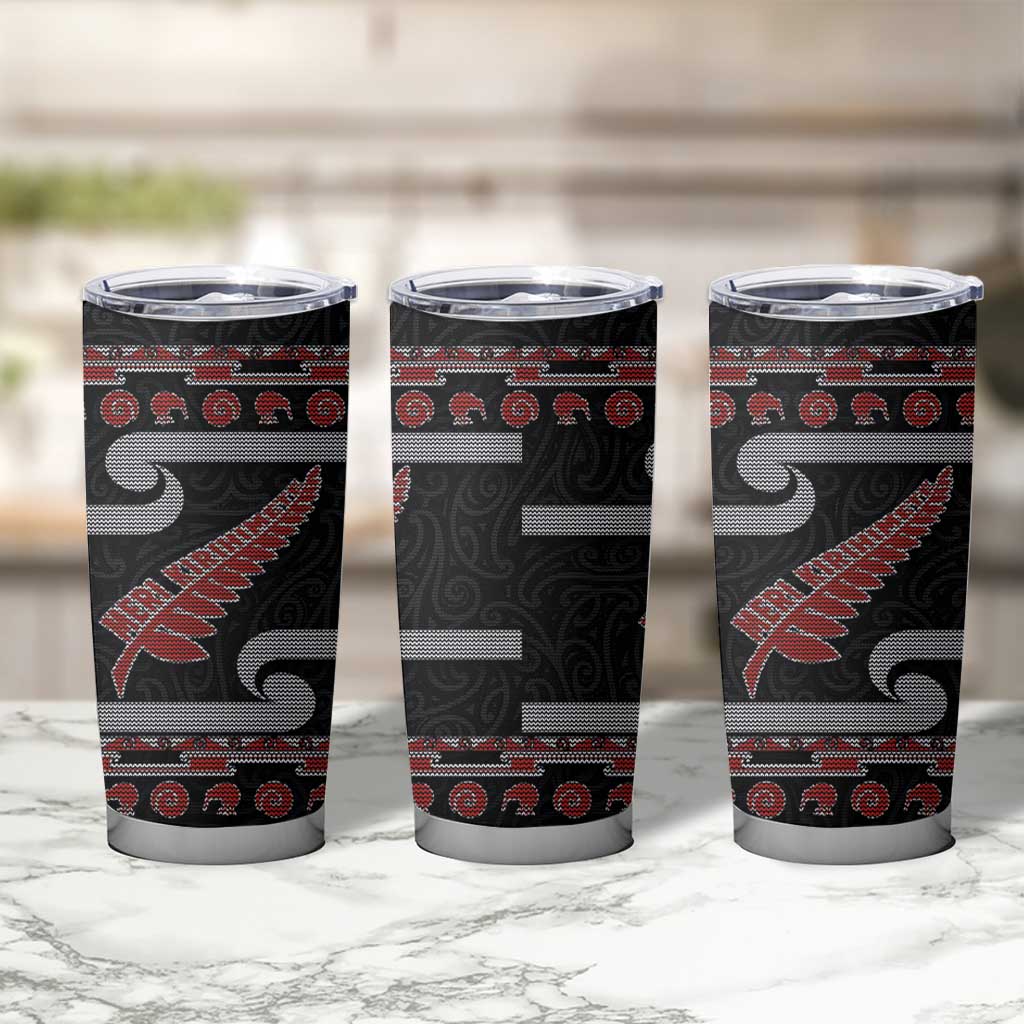 New Zealand Christmas Tumbler Cup Meri Kirihimete Silver Fern Knit Style Red Color LT03 - Polynesian Pride