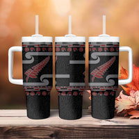 New Zealand Christmas Tumbler With Handle Meri Kirihimete Silver Fern Knit Style Red Color LT03 - Polynesian Pride