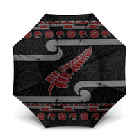 New Zealand Christmas Umbrella Meri Kirihimete Silver Fern Knit Style Red Color LT03 One Size Folded 11.42 inch Opened Diameter 37.4 inch Red - Polynesian Pride