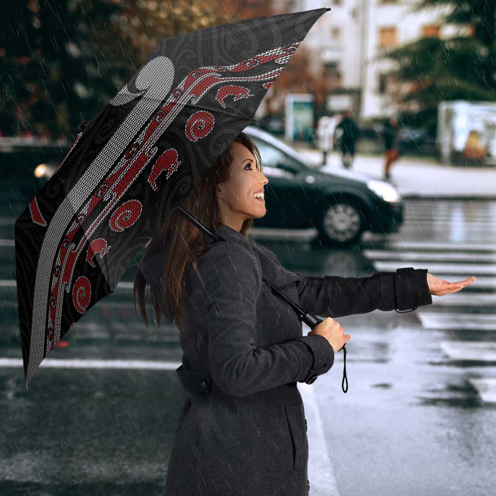 New Zealand Christmas Umbrella Meri Kirihimete Silver Fern Knit Style Red Color LT03 - Polynesian Pride