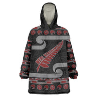 New Zealand Christmas Wearable Blanket Hoodie Meri Kirihimete Silver Fern Knit Style Red Color LT03 One Size Red - Polynesian Pride