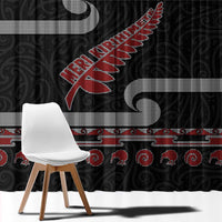New Zealand Christmas Window Curtain Meri Kirihimete Silver Fern Knit Style Red Color LT03 - Polynesian Pride