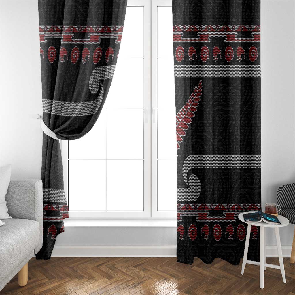 New Zealand Christmas Window Curtain Meri Kirihimete Silver Fern Knit Style Red Color LT03 - Polynesian Pride