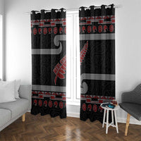 New Zealand Christmas Window Curtain Meri Kirihimete Silver Fern Knit Style Red Color LT03 With Grommets Red - Polynesian Pride