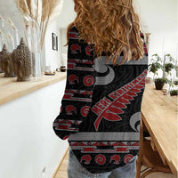 New Zealand Christmas Women Casual Shirt Meri Kirihimete Silver Fern Knit Style Red Color - Polynesian Pride