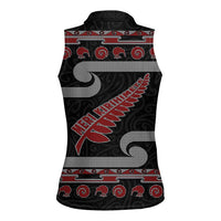 New Zealand Christmas Women Sleeveless Polo Shirt Meri Kirihimete Silver Fern Knit Style Red Color LT03 - Polynesian Pride