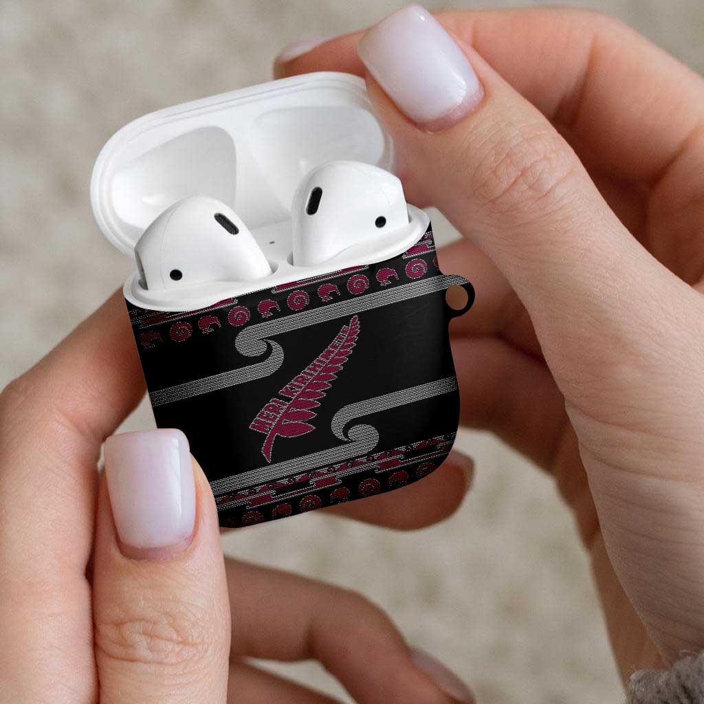 New Zealand Christmas AirPods Case Meri Kirihimete Silver Fern Knit Style Pink Color LT03 - Polynesian Pride
