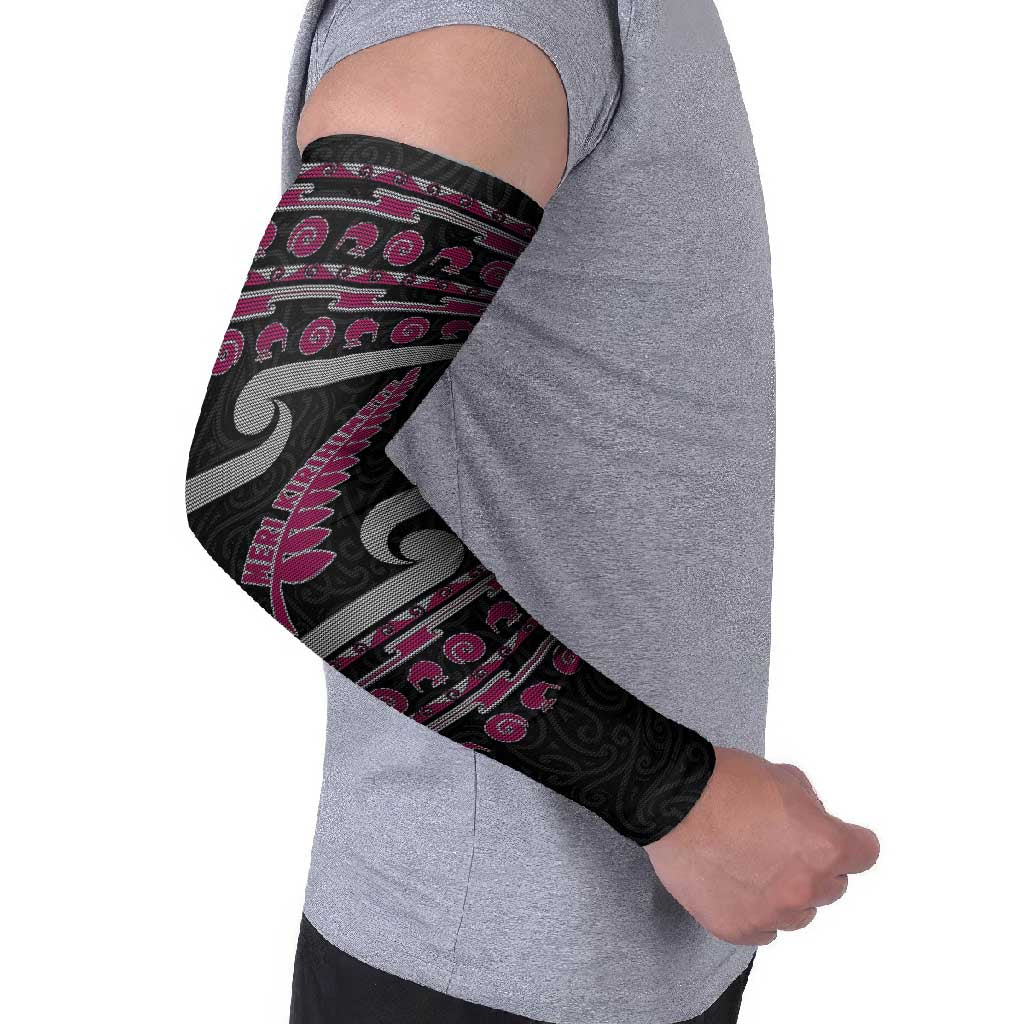 New Zealand Christmas Arm Sleeves Meri Kirihimete Silver Fern Knit Style Pink Color LT03 - Polynesian Pride