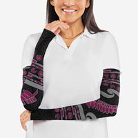 New Zealand Christmas Arm Sleeves Meri Kirihimete Silver Fern Knit Style Pink Color LT03 - Polynesian Pride