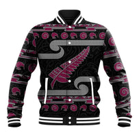 New Zealand Christmas Baseball Jacket Meri Kirihimete Silver Fern Knit Style Pink Color LT03 Unisex Pink - Polynesian Pride