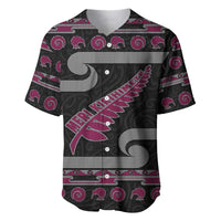 New Zealand Christmas Baseball Jersey Meri Kirihimete Silver Fern Knit Style Pink Color LT03 Pink - Polynesian Pride