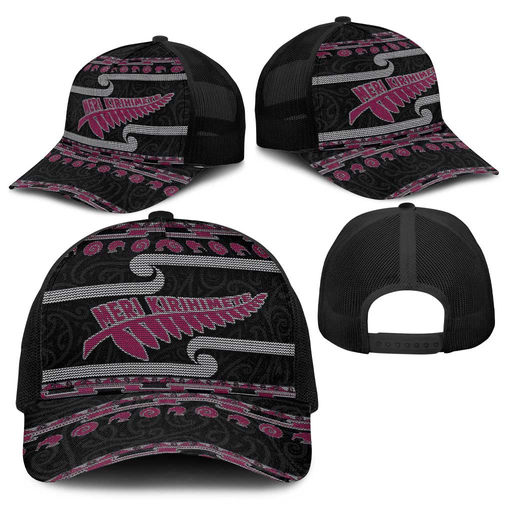New Zealand Christmas Baseball Net Cap Meri Kirihimete Silver Fern Knit Style Pink Color LT03 - Polynesian Pride