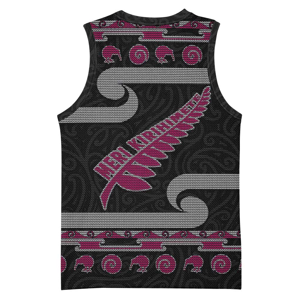 New Zealand Christmas Basketball Jersey Meri Kirihimete Silver Fern Knit Style Pink Color LT03 - Polynesian Pride