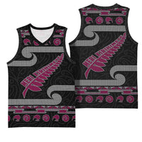 New Zealand Christmas Basketball Jersey Meri Kirihimete Silver Fern Knit Style Pink Color LT03 - Polynesian Pride
