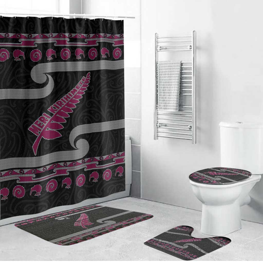 New Zealand Christmas Bathroom Set Meri Kirihimete Silver Fern Knit Style Pink Color LT03 Bathroom Set (4 pcs) Pink - Polynesian Pride