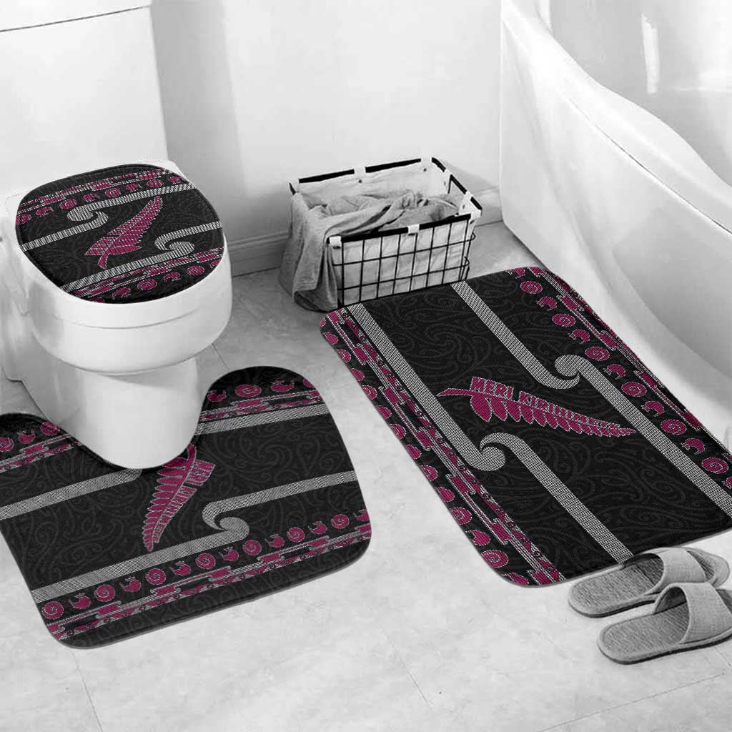New Zealand Christmas Bathroom Set Meri Kirihimete Silver Fern Knit Style Pink Color LT03 Mat Set Only (3 pcs) One Size Pink - Polynesian Pride