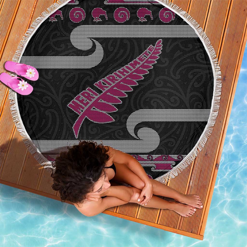 New Zealand Christmas Beach Blanket Meri Kirihimete Silver Fern Knit Style Pink Color LT03 - Polynesian Pride
