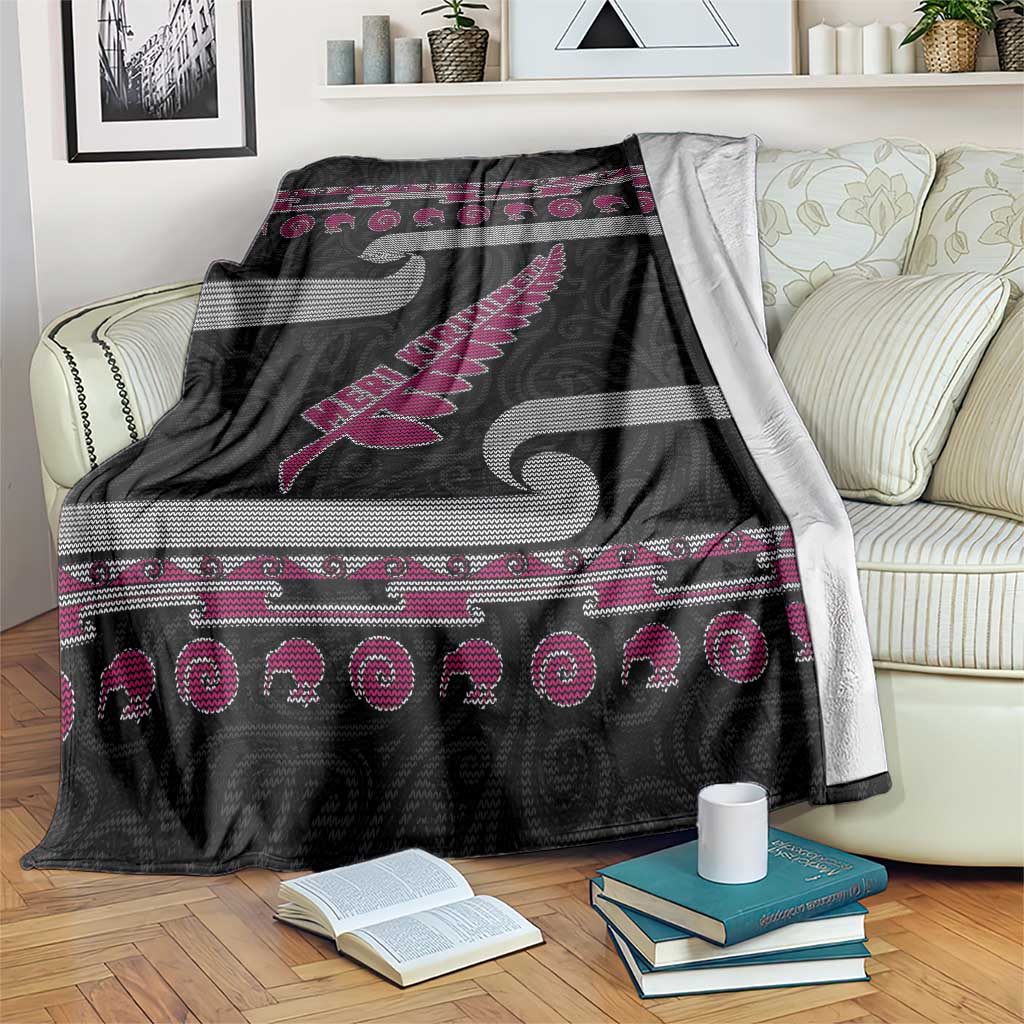 New Zealand Christmas Blanket Meri Kirihimete Silver Fern Knit Style Pink Color LT03 Pink - Polynesian Pride