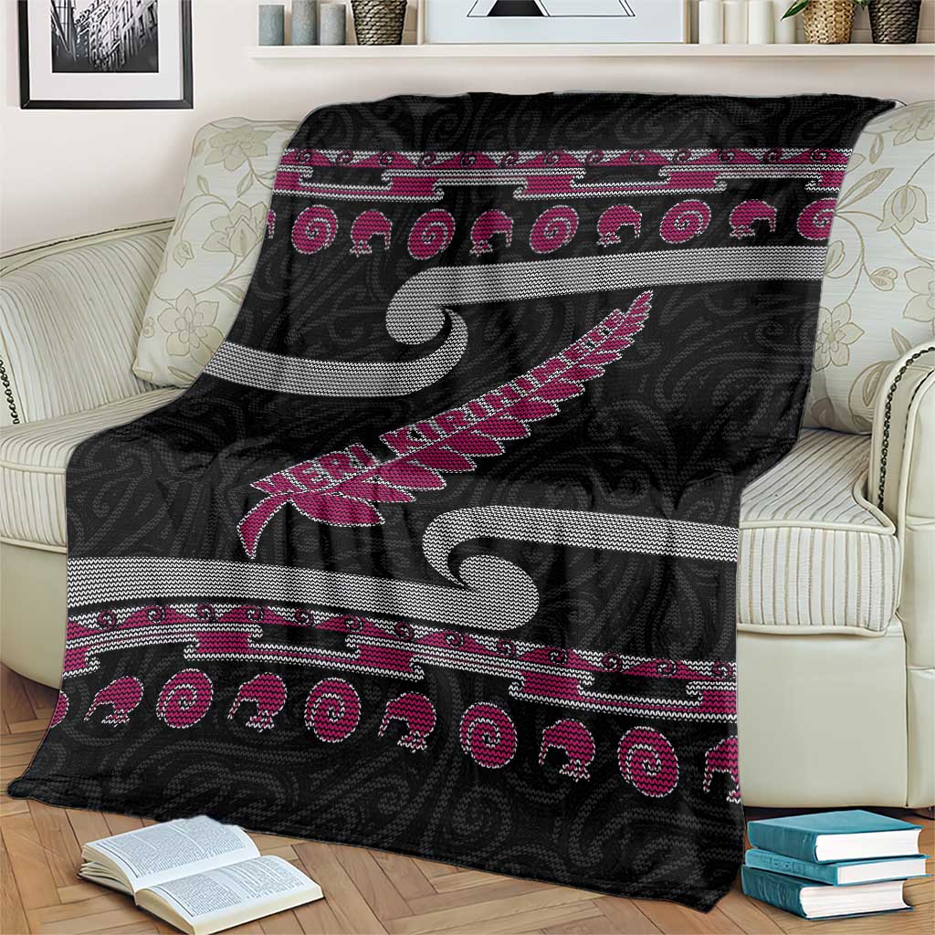 New Zealand Christmas Blanket Meri Kirihimete Silver Fern Knit Style Pink Color LT03 - Polynesian Pride