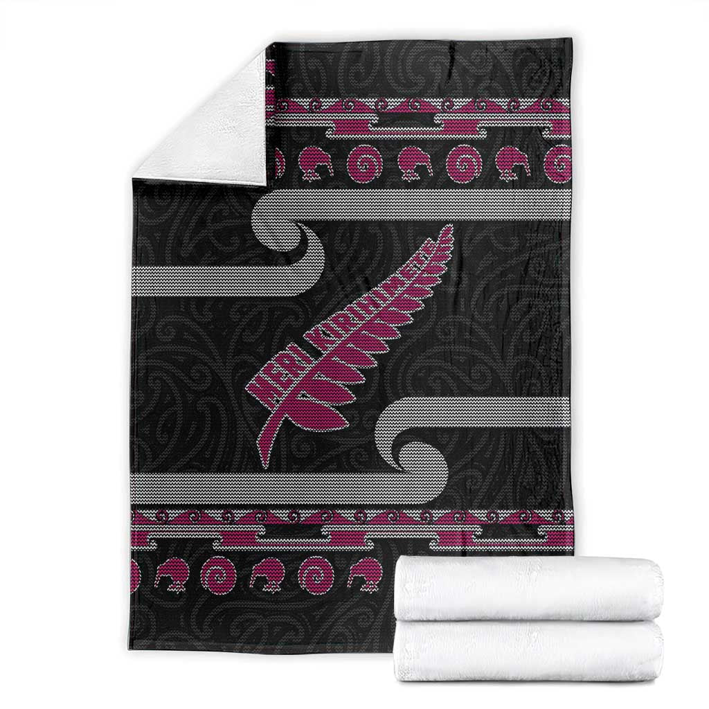 New Zealand Christmas Blanket Meri Kirihimete Silver Fern Knit Style Pink Color LT03 - Polynesian Pride