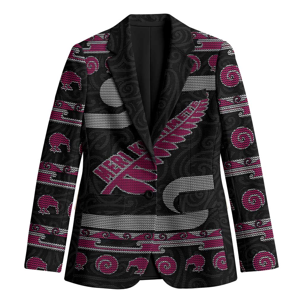New Zealand Christmas Blazer Meri Kirihimete Silver Fern Knit Style Pink Color LT03 Unisex Pink - Polynesian Pride