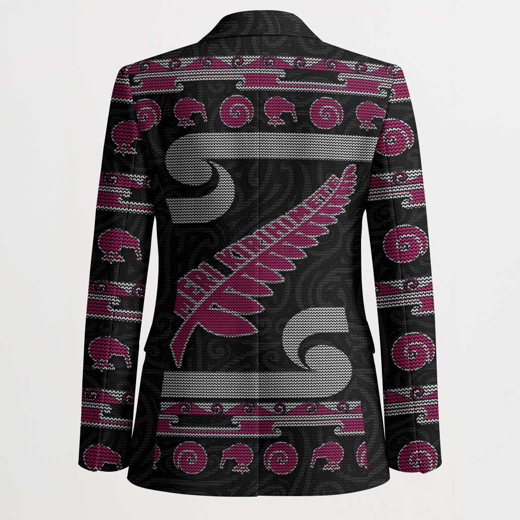 New Zealand Christmas Blazer Meri Kirihimete Silver Fern Knit Style Pink Color LT03 - Polynesian Pride